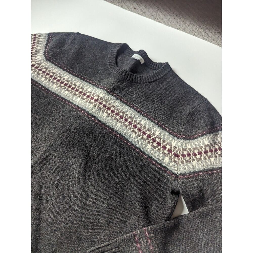 Garnet Hill Sz Medium 100% Extra fine Merino Wool Gray Crew Neck Fair Isle... - Picture 8 of 8